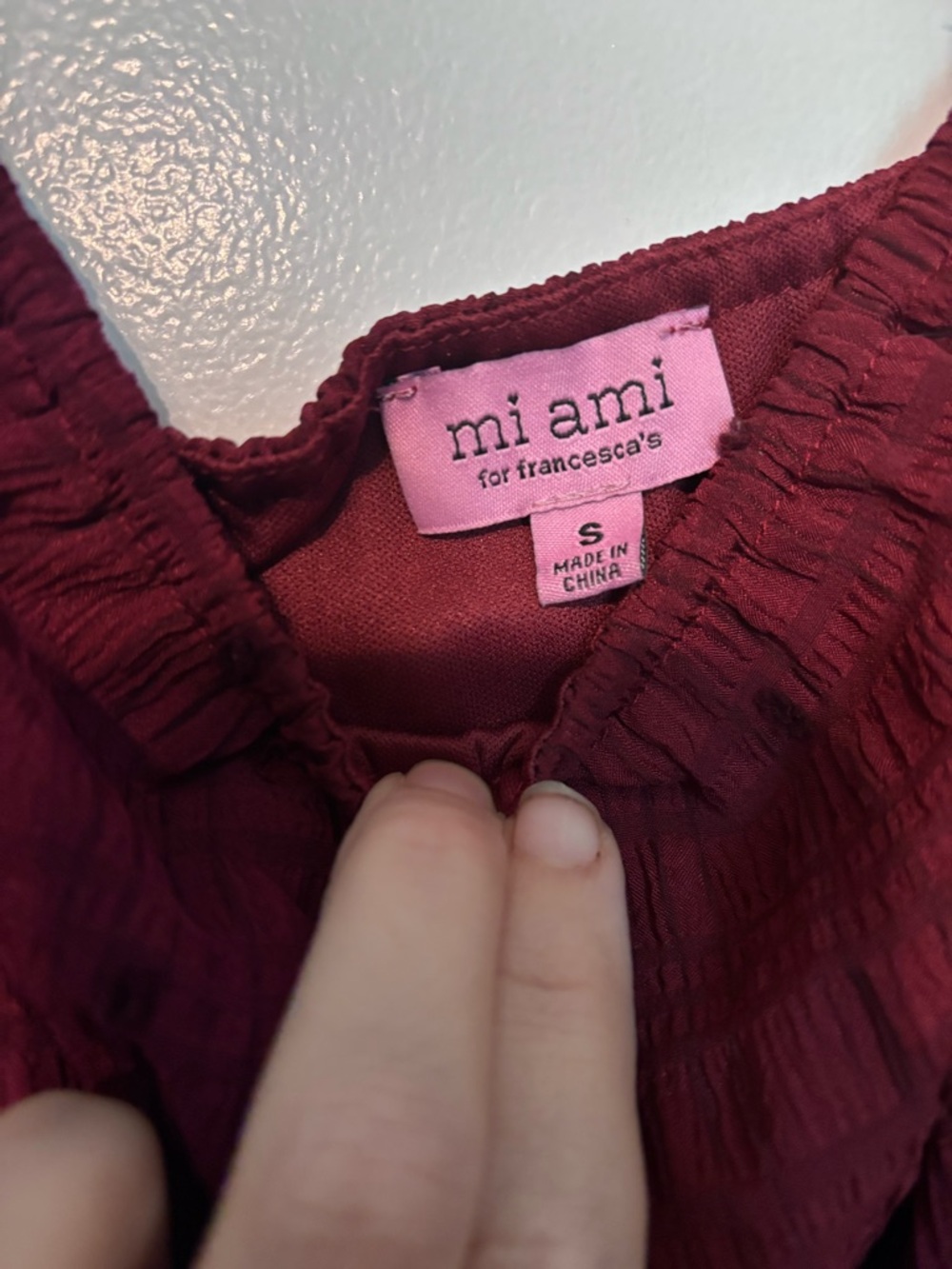 Miami Puff Sleeve Babydoll Mini Dress Burgundy Cottagecore Size Small - Picture 4 of 6